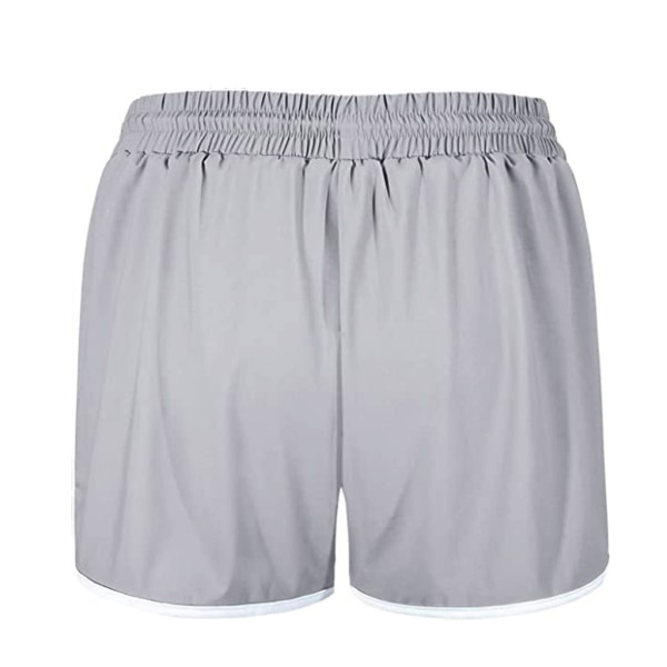 Dame dobbeltlags snoretræk elastiske talje atletiske shorts med lommer, grå-M Gray M