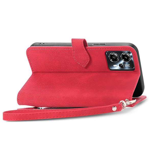 For Motorola Moto G23 4g / G13 4g Blomsterimprægneret Telefonlædercover Lynlåslomme Stativ Telefonpung Etui Red