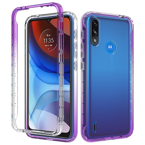 Motorola Moto E7 Power/moto E7i Power -läpinäkyvä gradienttivärinen iskunkestävä ja putoamisenesto 2-in-1-irrotettava muotoilu Tpu + Pc -puhelinkotelo Purple