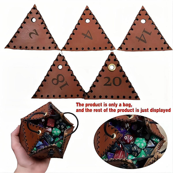 PU-lær D20 terningpose, polyhedral terningpose bærbar snorpose for , spill, DND terningpose, Br