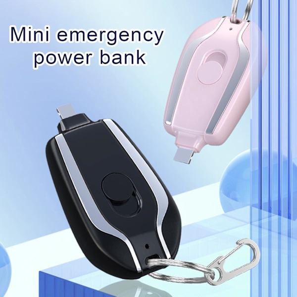 Mini nøkkelring powerbank for iPhone 1500mAh 5W 8Pin hurtiglading liten nødbatteripakke bærbar strømkilde nøkkelring Pink