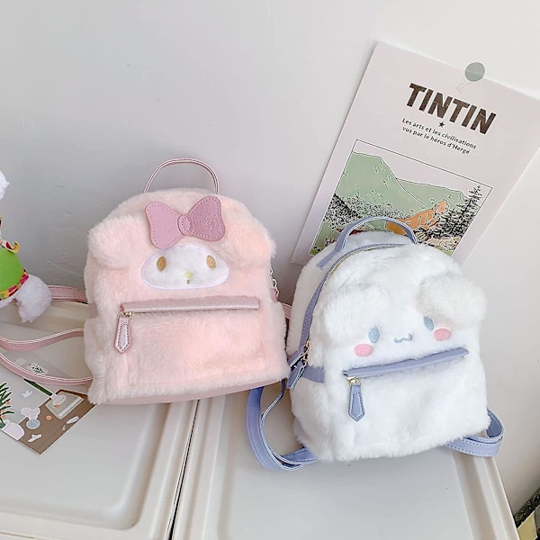 Söpö pieni pörröinen plyysireppu Söpö tyttölaukku My Melody Pörröinen laukku Vapaa-ajan päiväreppu Koulureppu Kirjareppu Vaaleanpunainen, Vaaleanpunainen, 4,72 x 9,05 x 9,45 tuumaa, Casu