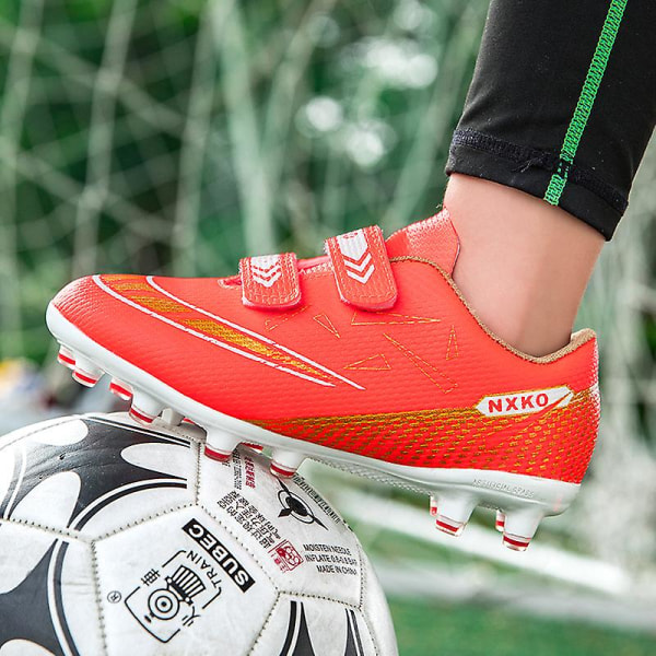 Kids Soccer Shoes Boys Girls Ankle Football Boots Grass Training Sport Footwear Sneakers Yj6210A Red 36
