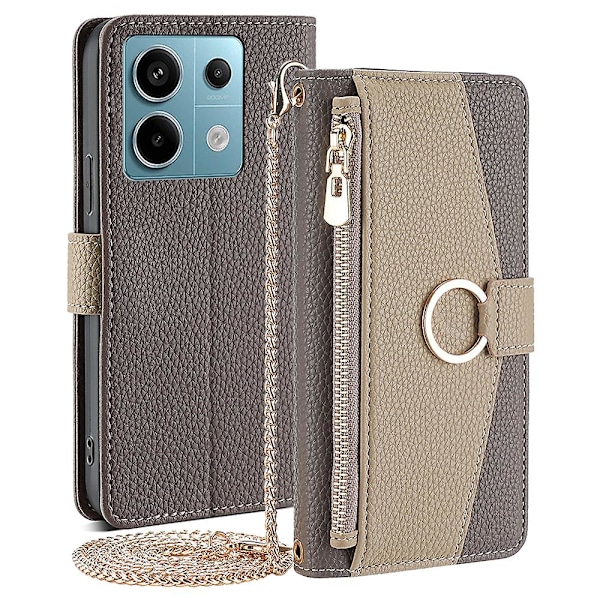 Crossbody-telefonetui med lynlåslomme til Xiaomi Redmi Note 13 Pro 5G/ Poco X6 5G, med makeup-spejl Grey