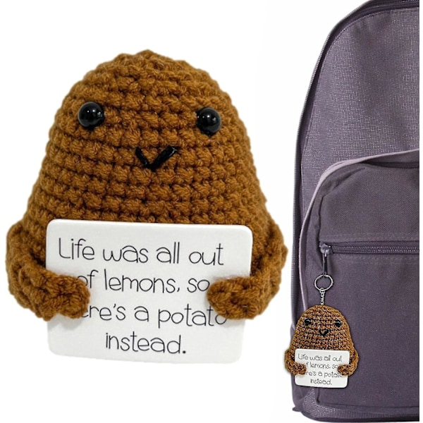 Uppmuntrande potatis, positiv potatisgåva, roliga potatisgåvor, rolig stickad potatis med positivt kort, inspirerande potatisdocka fickkram, för födelsedag Large Life Style