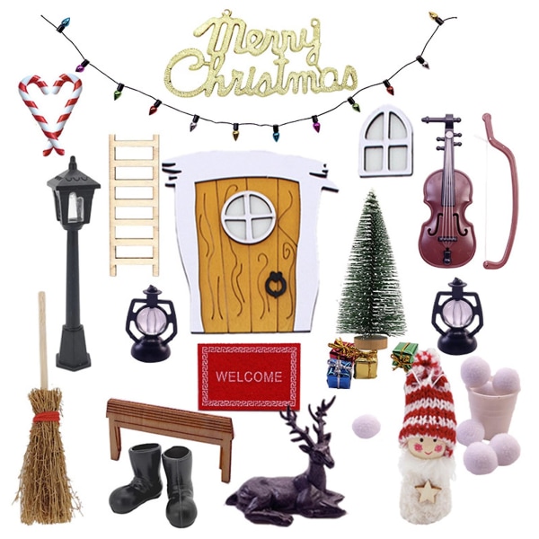 1:12 Dukkehus Christmas Fairy Dørdekorationer - Miniaturer Sæt med juletræ, krans, gaveæsker og mere Multicolored D