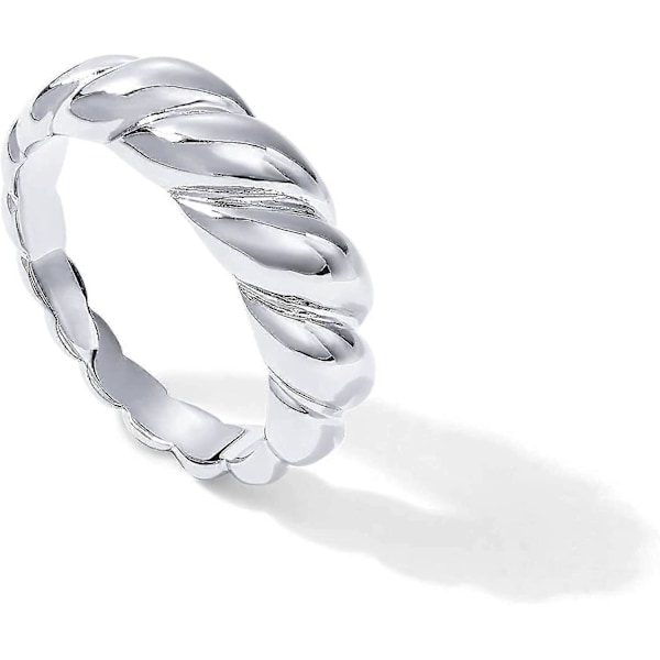 14k Forgyldt Croissant Kuppelring Twisted Flettet Forgyldt Ring | Chunky Signet Ring 7 Croissant - White