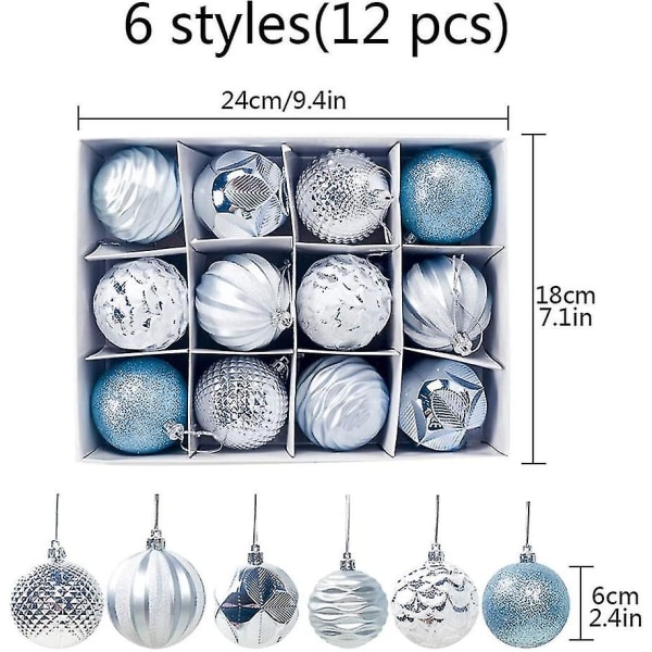 12pcs Christmas Baubles Christmas Balls Set Christmas Baubles Christmas Baubles Set 2.4 Inch / 6cm, Unbreakable Christmas Balls Decoration Christmas T