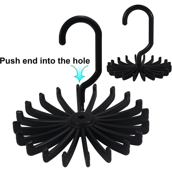 2pcs Tie Hanger Holder, Twirl Tie Rack Belt Hanger Holder, 20 Adjustable Revolving Hook For Closet Organizer Storage (black)
