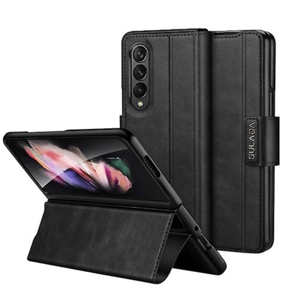 För Samsung Galaxy Z Fold4 / W23 Sulada All-inclusive Magnetiskt Snap Flip Läder Mobilskal Black