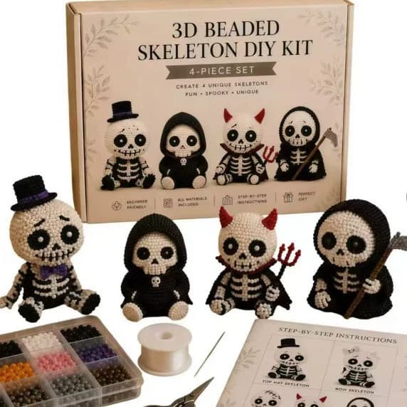 Petite 3D Perle Dyrehåndværkssæt Håndlavet DIY Dyreperlesæt Skeleton B