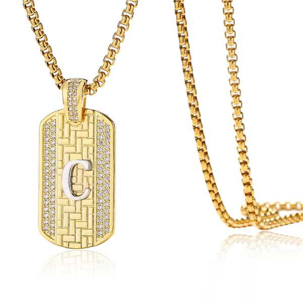 Bogstav Halskæde, Legering Vedhæng Halskæder Hip Hop Diamant Kvadrat Kæde Smykker Gave Til Mænd Drenge Valentinsdag Gave C
