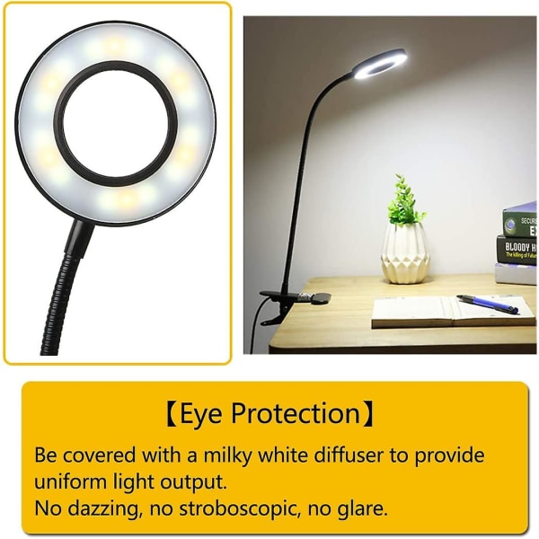 Led Clamp Desk Lamp, Usb Powered Flexible Adjustable Foldable Clamp Reading Lamp Soft Light Eye Protection With 3 Light Modes & 10 Brightness Levels,
