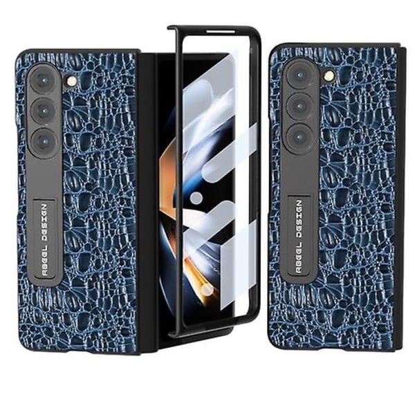 Til Samsung Galaxy Z Fold5 Abeel Integreret Ægte Læder Sky Series Mobiltelefon Etui Med Holder Blue