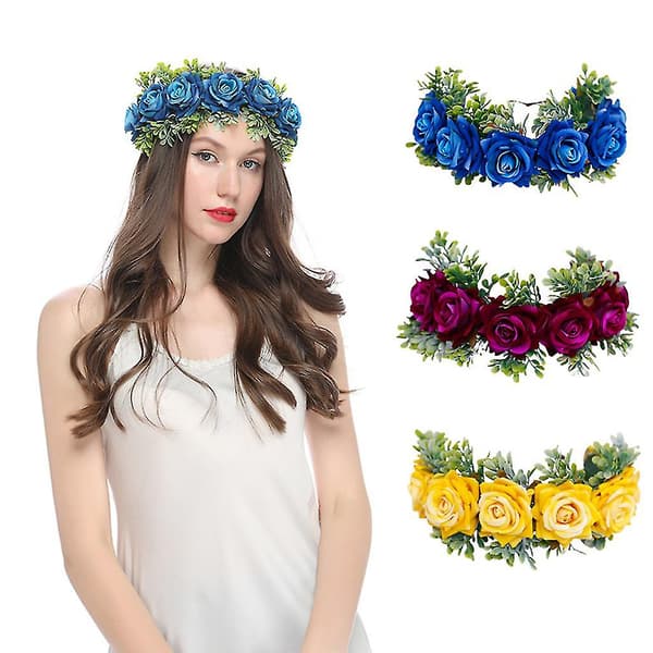 Jente Hodebånd Boho Rose Blomsterkrone Bryllup Brud Hodeplagg Strand Tiara