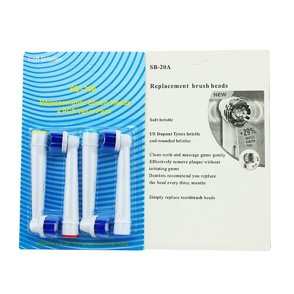 4-pack Ersättningshuvud för Elektrisk Tandborste, Mjuka Dupont Borst, Passar Oral B Elektriska Borstar, SB-17A SB-20A