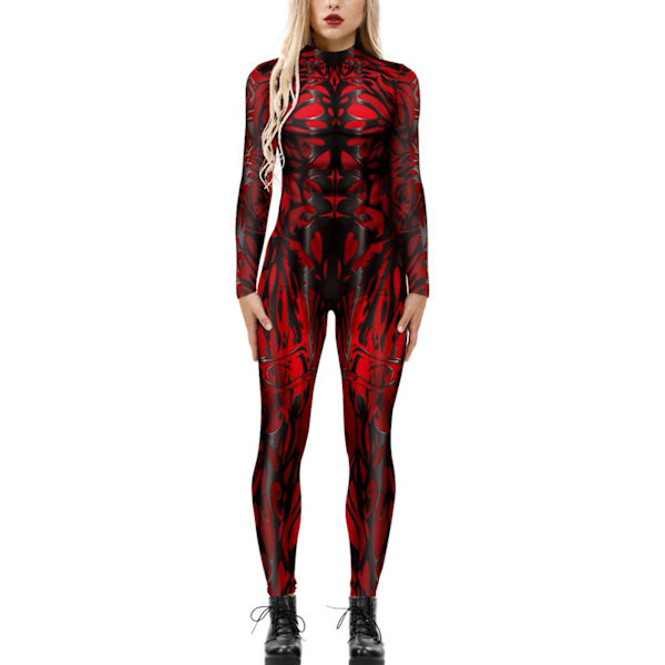 Dam Halloween Kostym Tryckt Bodysuit Skinny Jumpsuit Suit 8 M