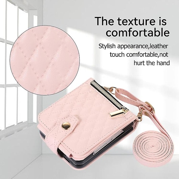 Crossbody-veske i skinn med diamantgitter for Samsung Galaxy Z Flip5 Pink