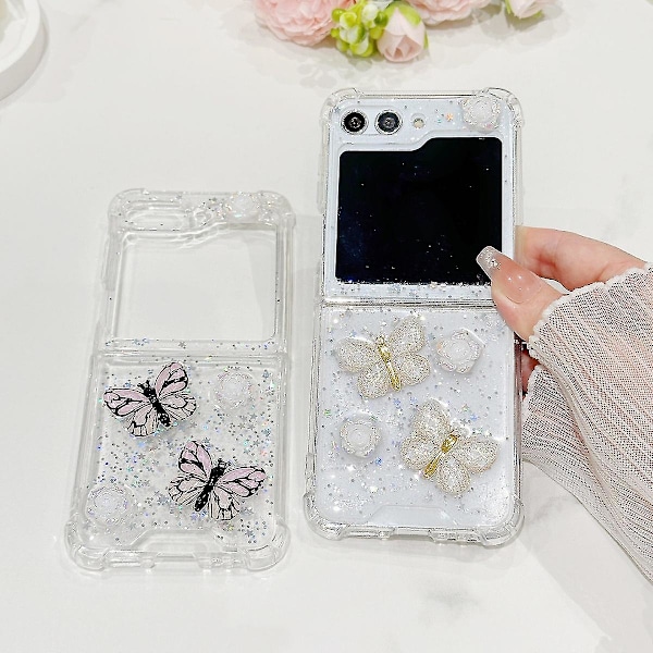 For Z Flip 6 Transparent Case, Cute Butterfly Slim PC Four Corners Shockproof Cover For Samsung Galaxy Z Flip 6 For Women Girls Pink