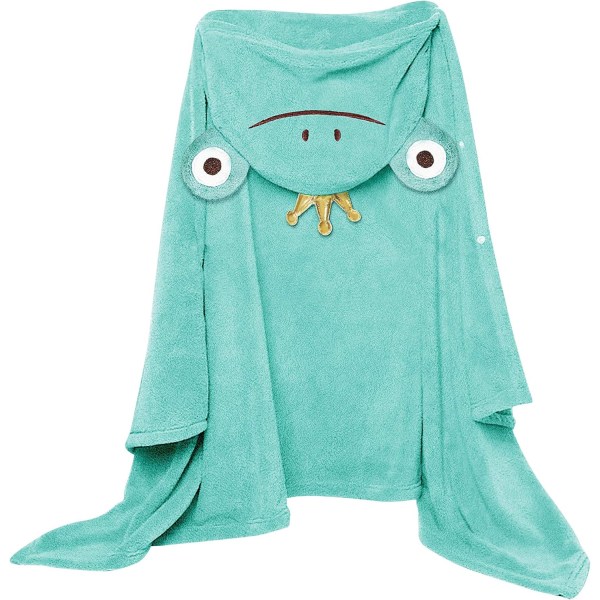 Frog Kids Hooded Bath Towel Coral Fleece Ultra Soft Cyan