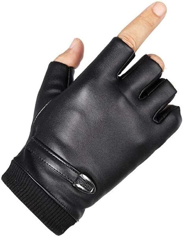 Læderhandsker Cykling Halv Finger Runde Taktiske Handsker Kørehandsker til Mænd Kvinder (Sort)