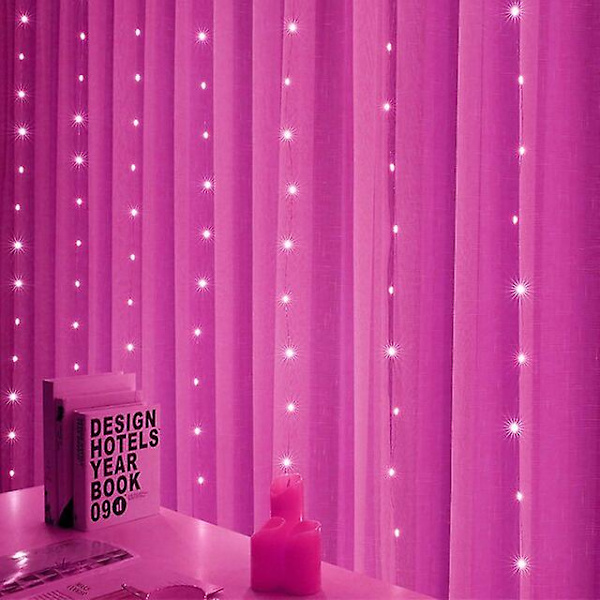 6x3M Nyårs Garland LED Gardin Garland på Vinduet USB Festoon Fairy Lights med Fjernbetjening Led Lys Julepynt Pink 3Mx3M