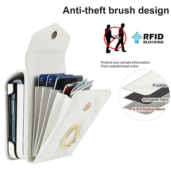 Til Samsung Galaxy Z Flip5 V-formet RFID Kortlomme Mobiltelefonetui Med Ringholder White
