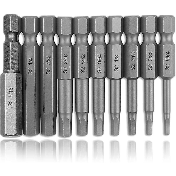 50mm Inner Hex Head Magnetic Screwdriver Bits, 1/4 Inch Hex Shank S2 Steel Hexagon Screw Driver Bit Set - Sae Imperial 5/64-5/16 Inch(10pcs)