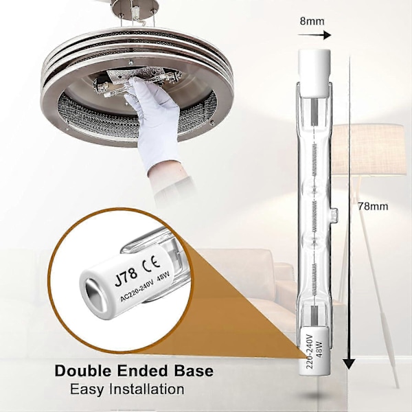 R7s Halogenpære 78mm 48w Dæmpbar R7s Lineær Halogenpære Sikkerhedslyspærer, 750lm Varm Hvid 2700k J78 Dobbeltsidet Floodlight5.22