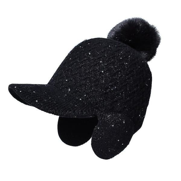 Vinterlue Varm Øreklafflue Strikket Lue Vinterlue Black