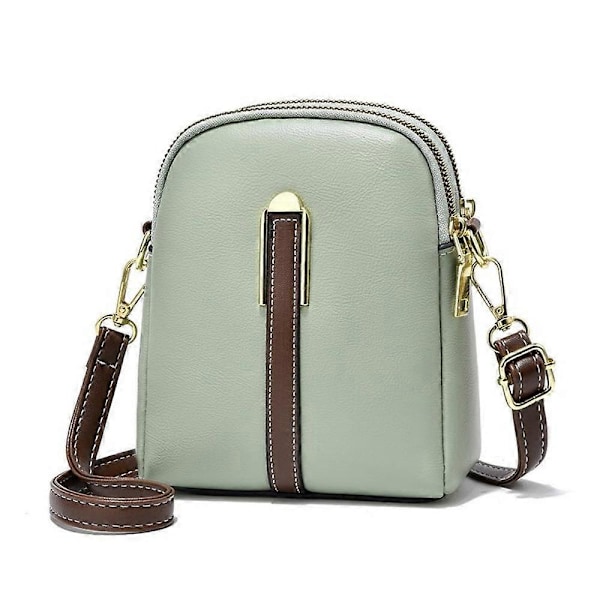 Liten Crossbody-väska i Läder, Mobilväska, Mini Handväska att Hänga Över Axeln green