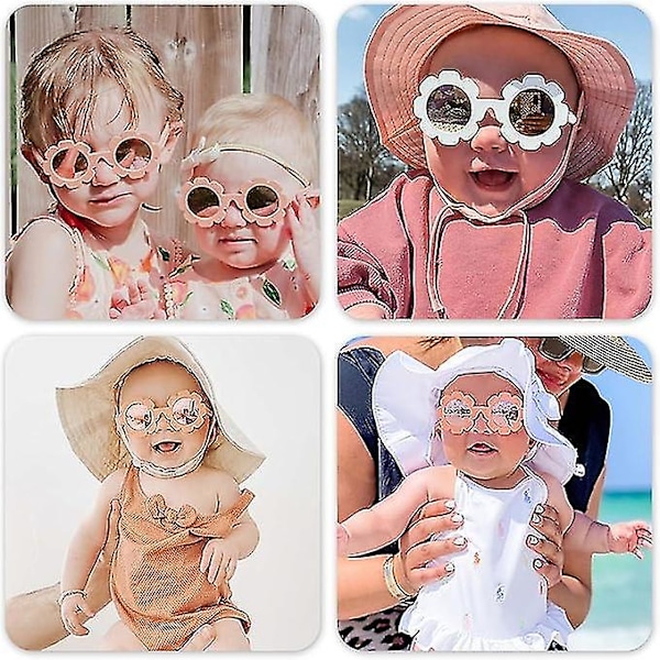 Baby Solglasögon, 2PCS Blomma Polariserad Spädbarn Solglasögon med Justerbar Rem för Nyfödda Spädbarn Pojkar Flickor Ålder 0-24 Månader 2Pcs Set - B
