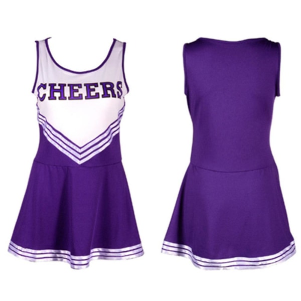 Sexet ærmeløs cheerleader kostume Kvinder Cosplay Cheer Dansetøj Outfits Skolepiger Cheerleading Minikjole Purple XL