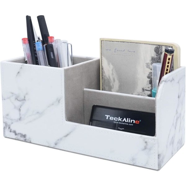 Pencil Holder Pen Holder Marble Desk Accessories Pu Leather, Desk Organizer For Art Assecories Cell Phone, Glasses, Name Cards, Remote Control, Cute (