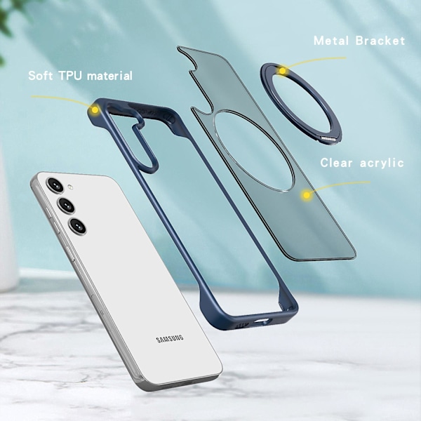 Til Samsung Galaxy S23+ Magnetisk Telefon Etui Tpu+akryl Rammeløs Cover Blue