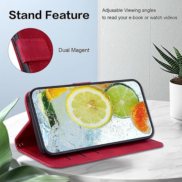 Mobiltelefonskal i läder med dubbla 8-formade präglingar för Samsung Galaxy S23 5g Red