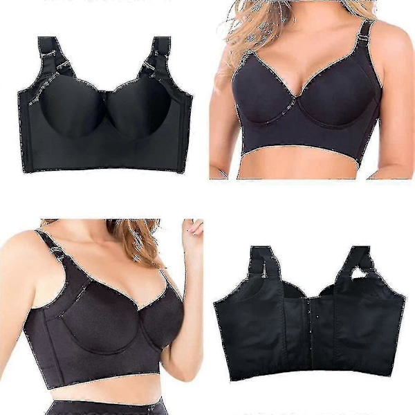 Sport-BH for kvinner med dyp kopp, skjuler ryggfett, full dekning, push-up Black 40B