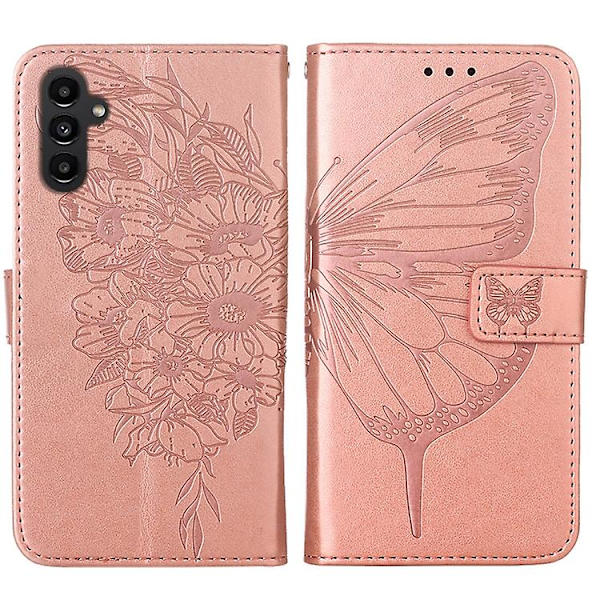 Mobiltelefonskal i präglad fjärilsläder för Samsung Galaxy A25 5g / A24 Rose Gold