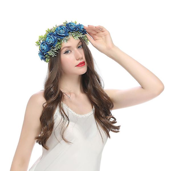 Hårband för flickor Boho Rosblomsterkrona Bröllop Brud Huvudbonad Strand Tiara