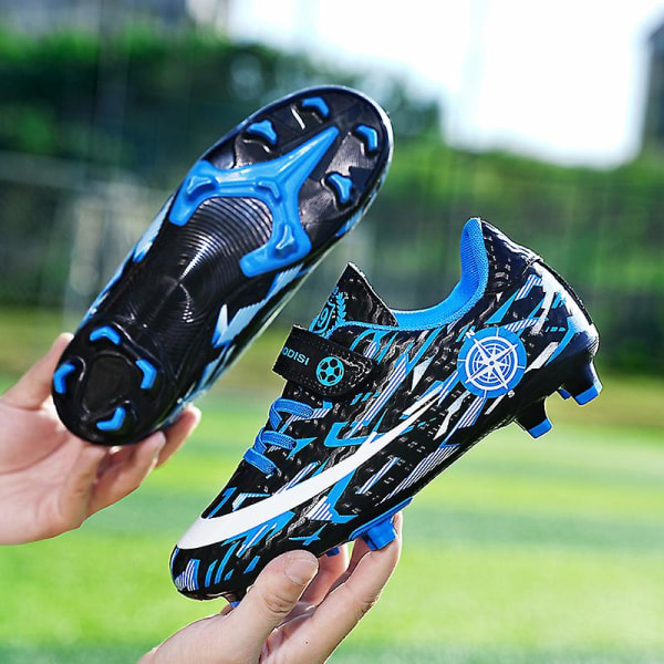 Kids Soccer Shoes Cleats Professional Breathable Athletic Football Boots for Outdoor Indoor TF/AG BlackBlue 36