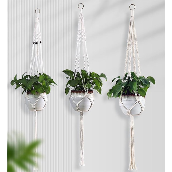 Macrame Planteophæng - Hængende Planter til Indendørs Udendørs Hjemmeindretning, Håndlavet Hængende Planteholder til Hængende Planter Indendørs Udendørs Have Patio Bal Combination 3