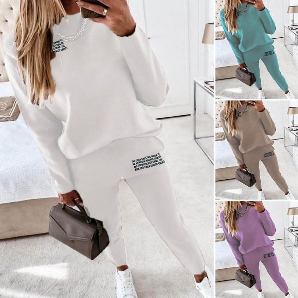 Women's Tracksuit Two Pieces Autumn Fashion Solid Casual Long Sleeve Pullover Outfits High Waist Bandage Pants Oversized Hoodies Purple(72726) L