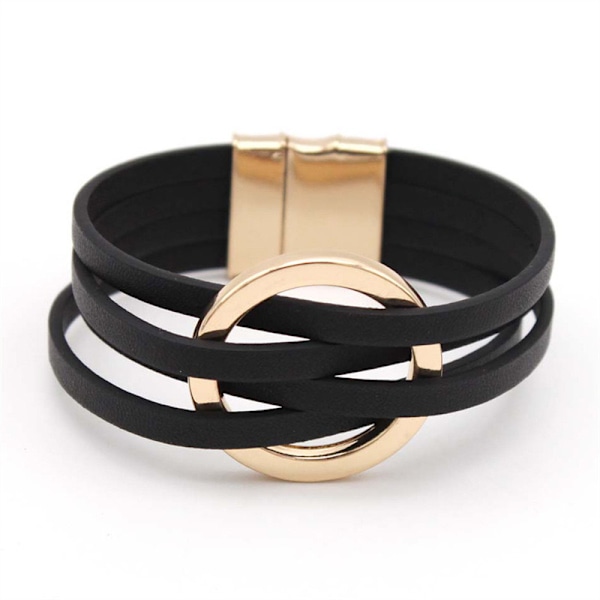 Læderarmbånd til kvinder 2022 Mode Armbånd & Armringe Elegant Multilayer Bredt Wrap Armbånd Kvindelige Smykker Gave Black