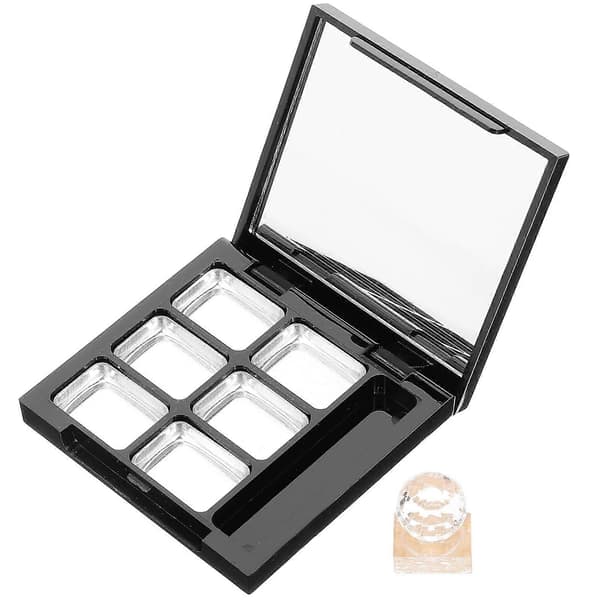 1 sett kompakt tomt highlighter-etui med speil inni, påfyllbar kosmetikkbeholder