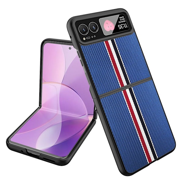 Motorola Razr 40 5G -puhelinkotelo värikkäillä raidoilla ja takanäytön kalvolla Blue