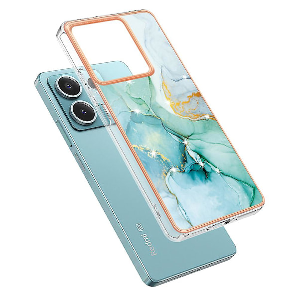 For Xiaomi Redmi Note 13 5G Telefondeksel Marmor Mønster Elektroplettering Ramme TPU Deksel Green 003