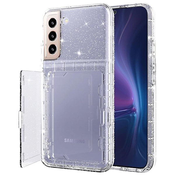 Samsung Galaxy S22+ 5g -korttikotelo, sarja, jalustallinen puhelinkotelo, paksu PC + Tpu Glitter -korttipaikkapeite peilillä