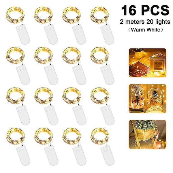 16 Pack Led Lights Battery Operated String Lights Waterproof 20 / 30 Led Lights For Diy Wedding Party Bedroom Patio Christmas