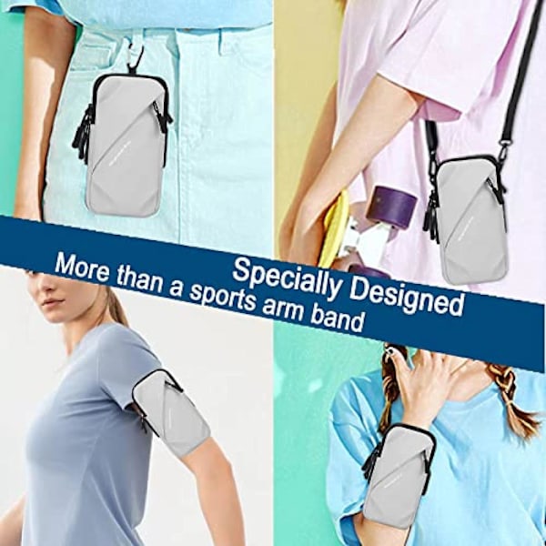 Telefonhållare, liten crossbody axelväska med armbindel, passar iPhone och Android, använd för löpning, promenader, vandring och cykling White