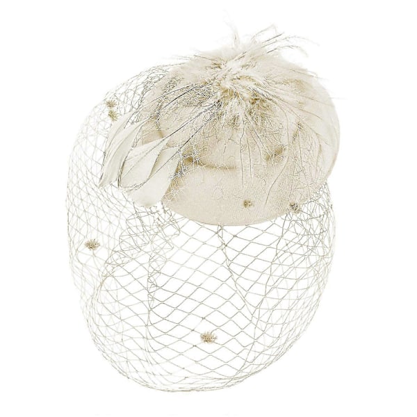 Fjær Mesh Topphatt Dame Mesh Slør Hårnål Hatt Party Hodeplagg White